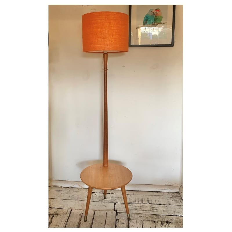 Mid Century Floor Lamp Coffee Table, Vintage Wood Floor Lamp With Table