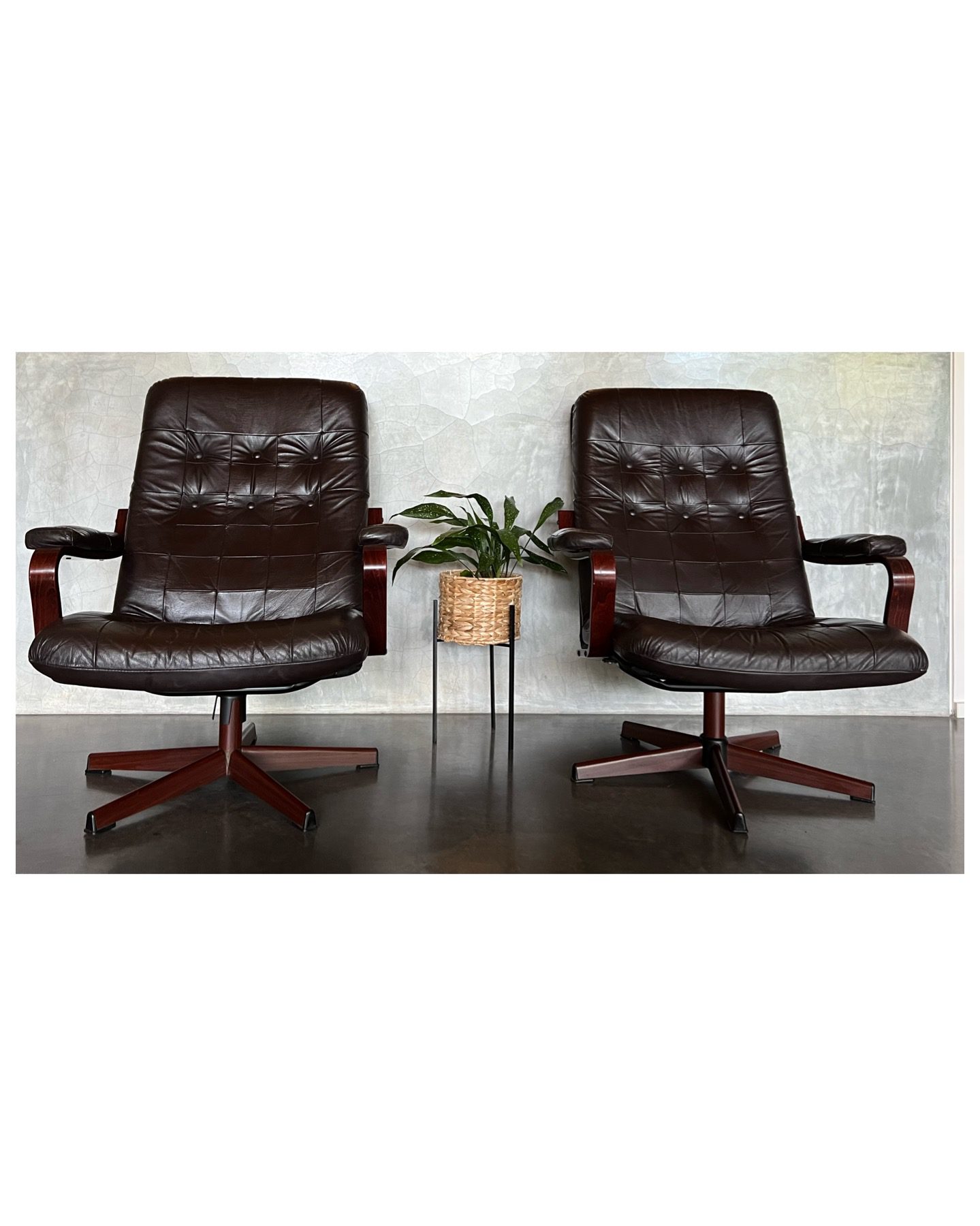 Mid Century Leather & Timber Arm Chairs