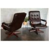 Mid Century Danish Style Leather & Timber Frame Armchairs | 20th Century Vintage