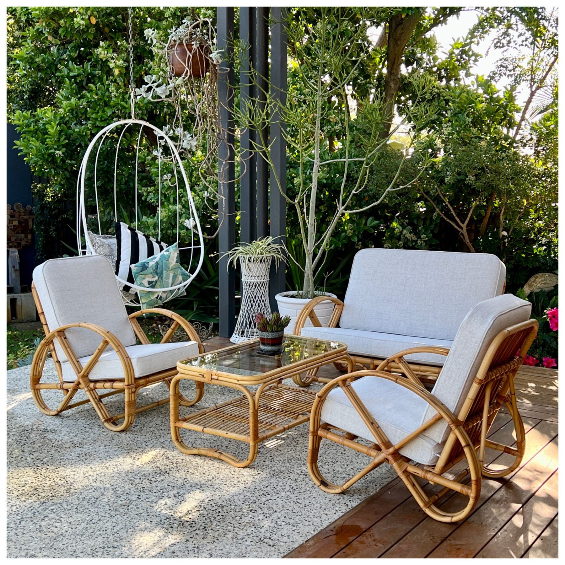 Vintage Cane Pretzel Chairs, Sofa and Table